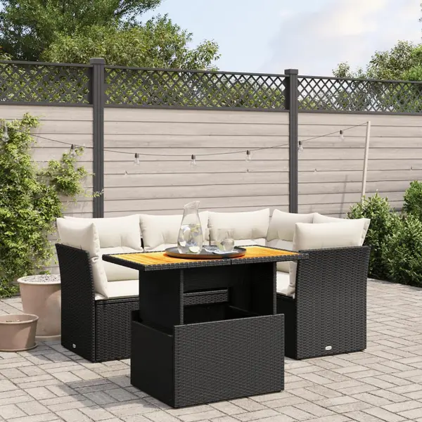 Gossi set mobilier de gradina cu perne, 5 piese, negru, poliratan