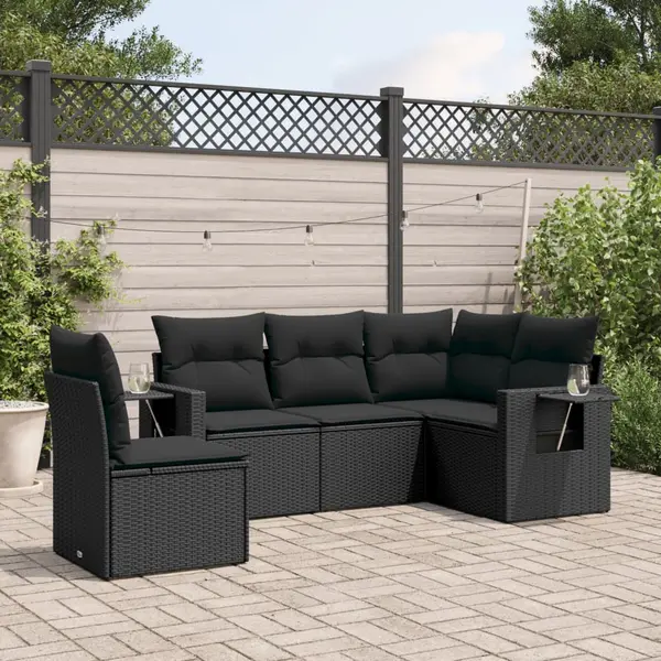 Gossi set mobilier de gradina cu perne, 5 piese, negru, poliratan