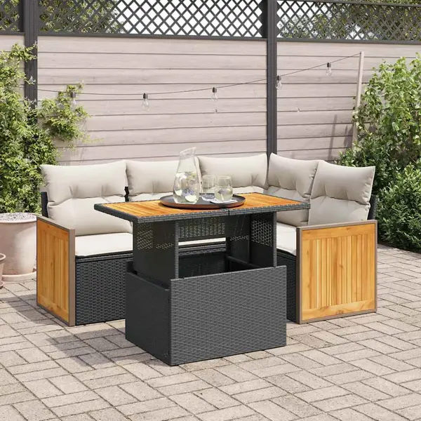 Gossi set mobilier de gradina cu perne, 5 piese,poliratan/lemn acacia