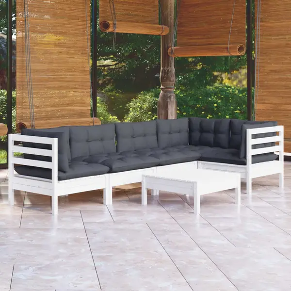 Gossi set mobilier de gradina cu perne, 6 piese, alb, lemn de pin