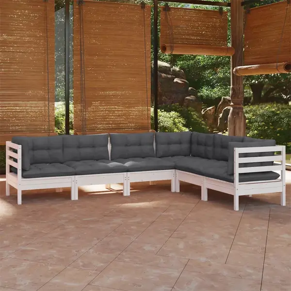 Gossi set mobilier de gradina cu perne, 6 piese, alb, lemn masiv pin