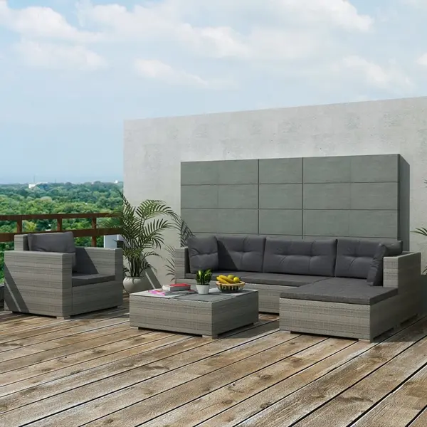 Gossi set mobilier de gradina cu perne, 6 piese, gri, poliratan