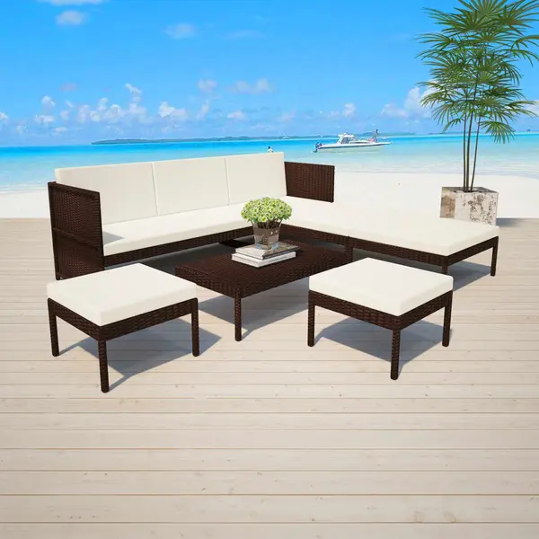 Gossi set mobilier de gradina cu perne, 6 piese, maro, poliratan