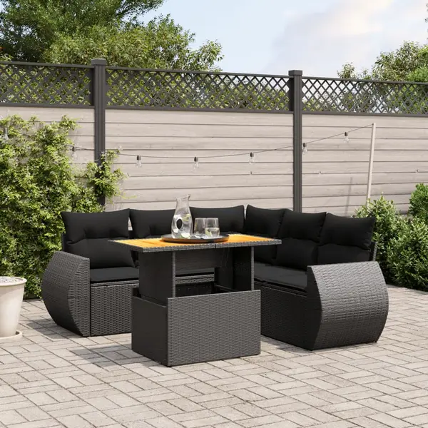 Gossi set mobilier de gradina cu perne, 6 piese, negru, poliratan
