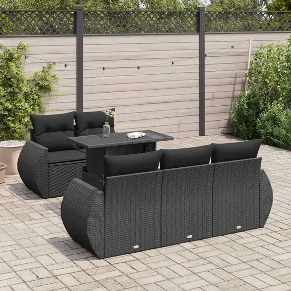 Gossi set mobilier de gradina cu perne, 6 piese, negru, poliratan