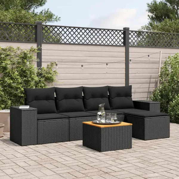 Gossi set mobilier de gradina cu perne, 6 piese, negru, poliratan