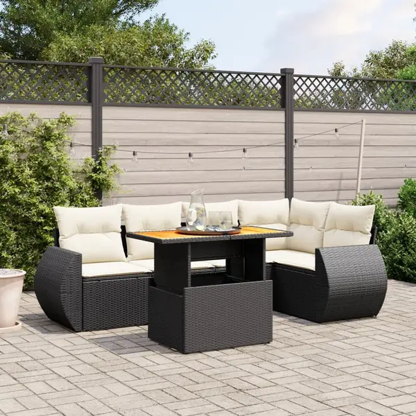 Gossi set mobilier de gradina cu perne, 6 piese, negru, poliratan