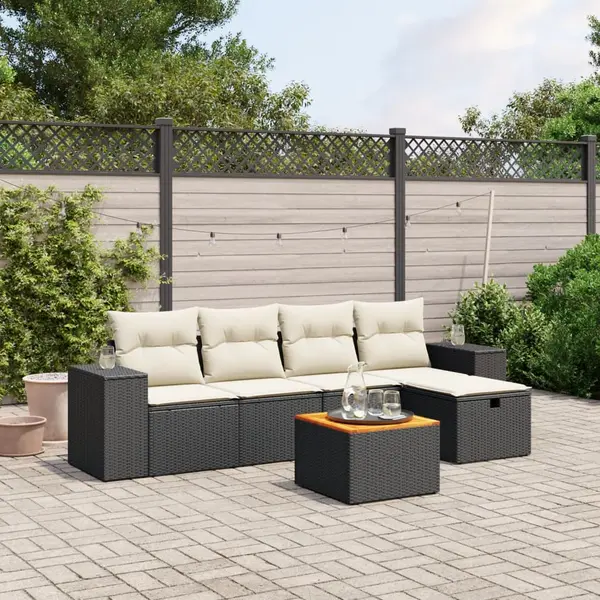 Gossi set mobilier de gradina cu perne, 6 piese, negru, poliratan