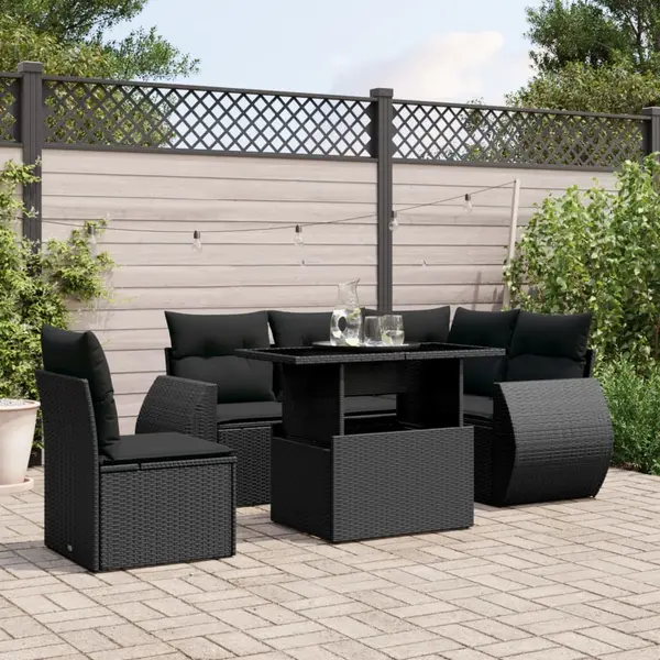 Gossi set mobilier de gradina cu perne, 6 piese, negru, poliratan