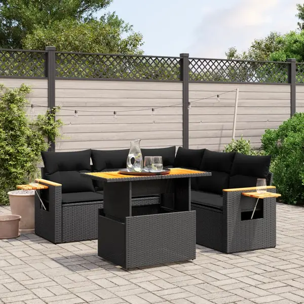 Gossi set mobilier de gradina cu perne, 6 piese, negru, poliratan