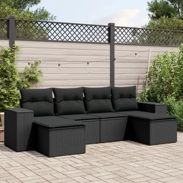 Gossi set mobilier de gradina cu perne, 6 piese, negru, poliratan
