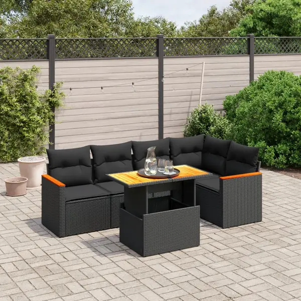 Gossi set mobilier de gradina cu perne, 6 piese, negru, poliratan