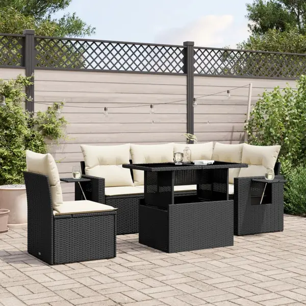 Gossi set mobilier de gradina cu perne, 6 piese, negru, poliratan