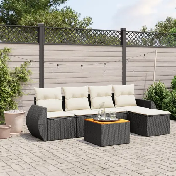 Gossi set mobilier de gradina cu perne, 6 piese, negru, poliratan