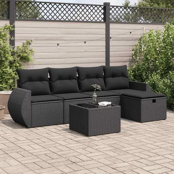 Gossi set mobilier de gradina cu perne, 6 piese, negru, poliratan