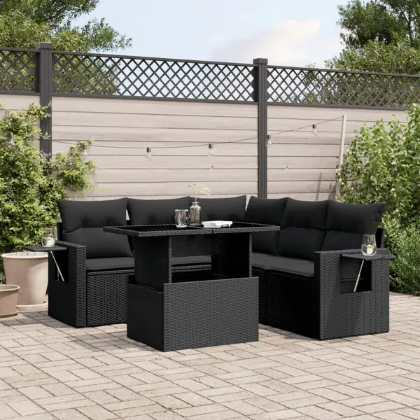 Gossi set mobilier de gradina cu perne, 6 piese, negru, poliratan