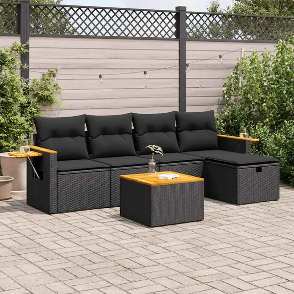 Gossi set mobilier de gradina cu perne, 6 piese, negru, poliratan