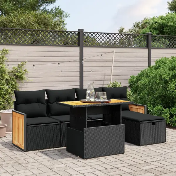 Gossi set mobilier de gradina cu perne, 6 piese, negru, poliratan