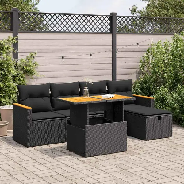Gossi set mobilier de gradina cu perne, 6 piese, negru, poliratan