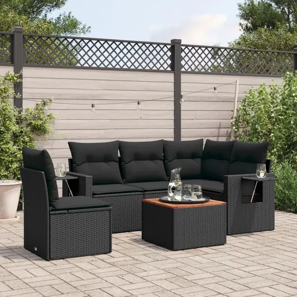 Gossi set mobilier de gradina cu perne, 6 piese, negru, poliratan