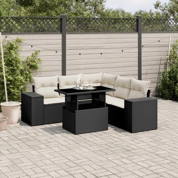 Gossi set mobilier de gradina cu perne, 6 piese, negru, poliratan
