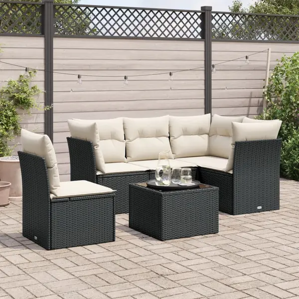 Gossi set mobilier de gradina cu perne, 6 piese, negru, poliratan