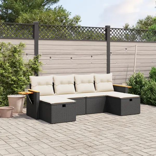 Gossi set mobilier de gradina cu perne, 6 piese, negru, poliratan