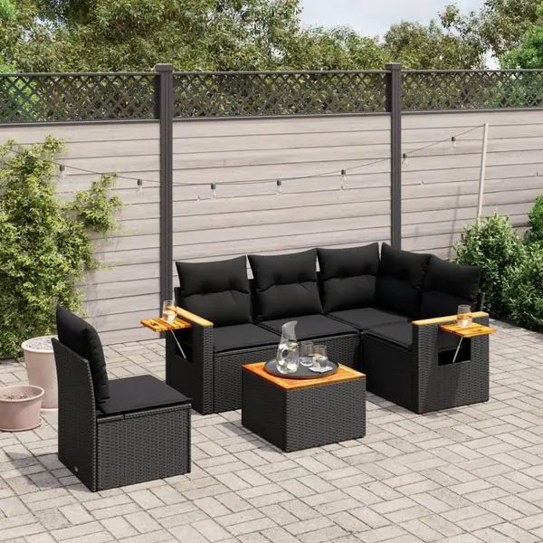 Gossi set mobilier de gradina cu perne, 6 piese, negru, poliratan