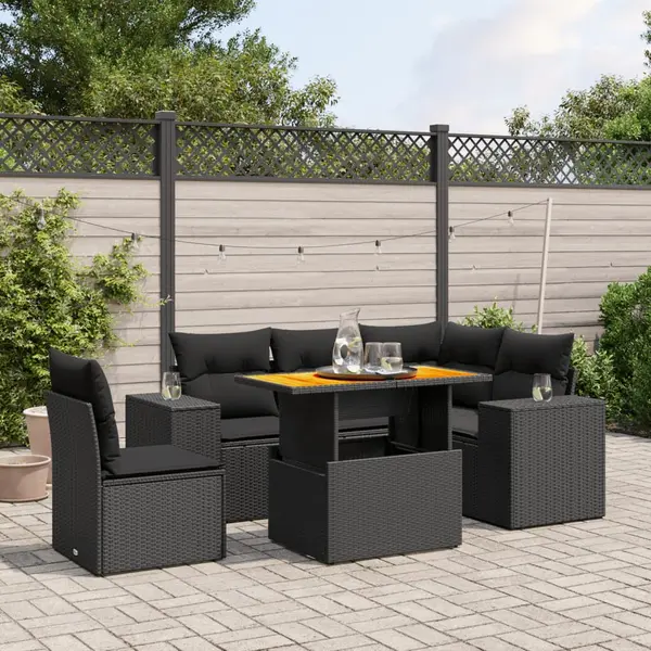Gossi set mobilier de gradina cu perne, 6 piese, negru, poliratan