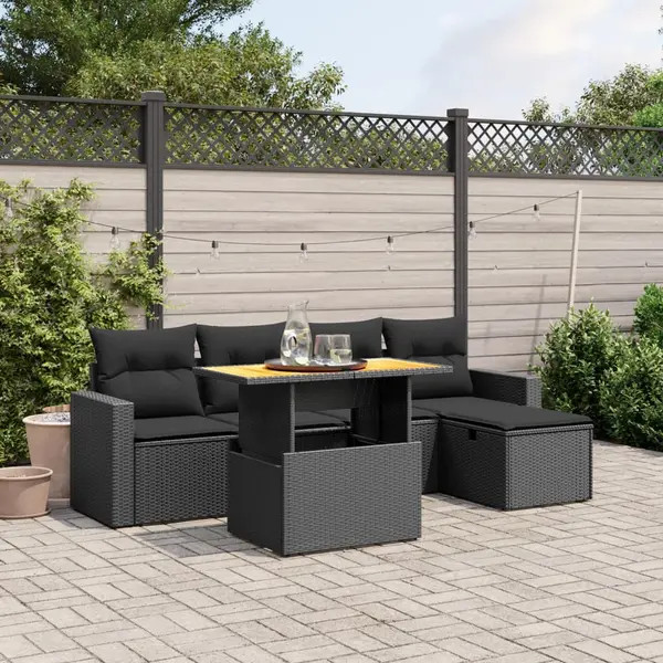 Gossi set mobilier de gradina cu perne, 6 piese, negru, poliratan