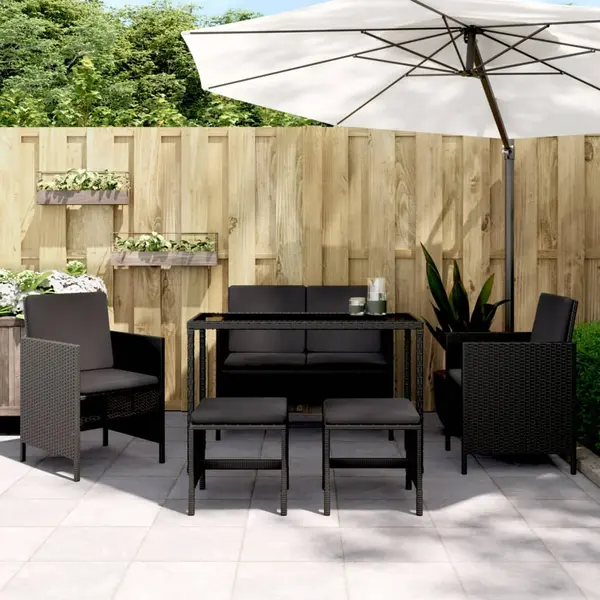 Gossi set mobilier de gradina cu perne, 6 piese, negru, poliratan