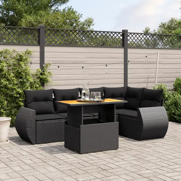 Gossi set mobilier de gradina cu perne, 6 piese, negru, poliratan