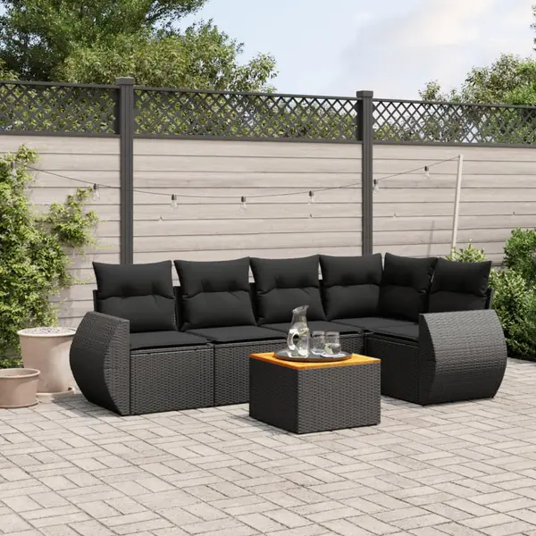 Gossi set mobilier de gradina cu perne, 6 piese, negru, poliratan