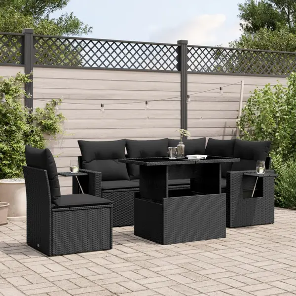 Gossi set mobilier de gradina cu perne, 6 piese, negru, poliratan