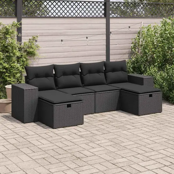 Gossi set mobilier de gradina cu perne, 6 piese, negru, poliratan