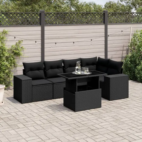 Gossi set mobilier de gradina cu perne, 6 piese, negru, poliratan