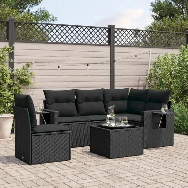 Gossi set mobilier de gradina cu perne, 6 piese, negru, poliratan