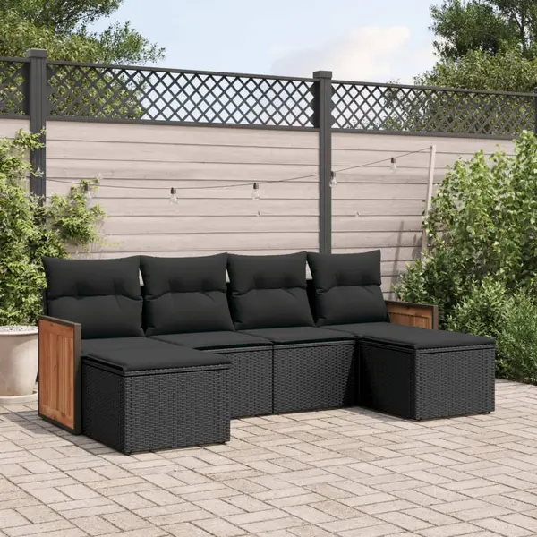 Gossi set mobilier de gradina cu perne, 6 piese, negru, poliratan