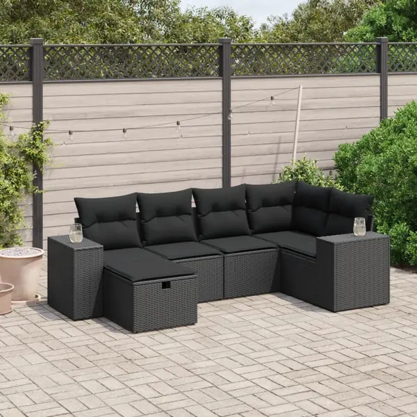 Gossi set mobilier de gradina cu perne, 6 piese, negru, poliratan