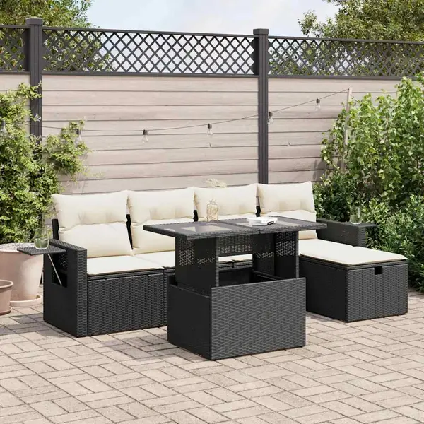 Gossi set mobilier de gradina cu perne, 6 piese, negru, poliratan
