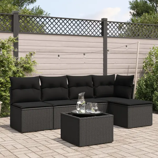Gossi set mobilier de gradina cu perne, 6 piese, negru, poliratan