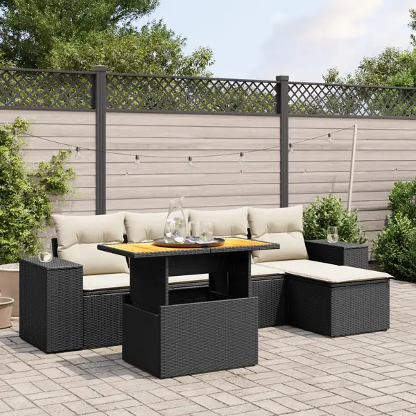 Gossi set mobilier de gradina cu perne, 6 piese, negru, poliratan
