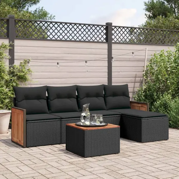 Gossi set mobilier de gradina cu perne, 6 piese, negru, poliratan