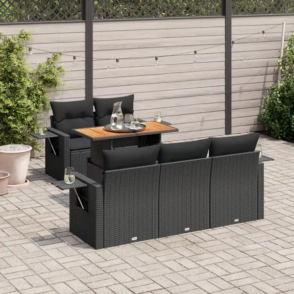 Gossi set mobilier de gradina cu perne, 6 piese, negru, poliratan