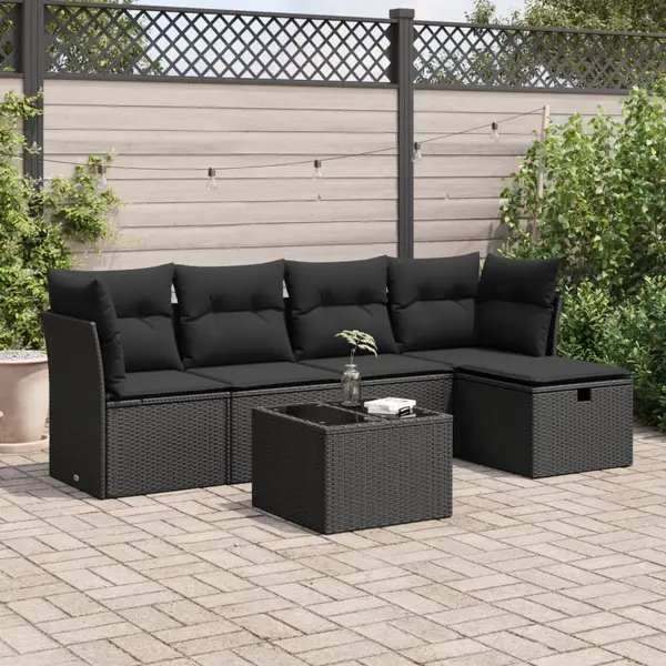 Gossi set mobilier de gradina cu perne, 6 piese, negru, poliratan