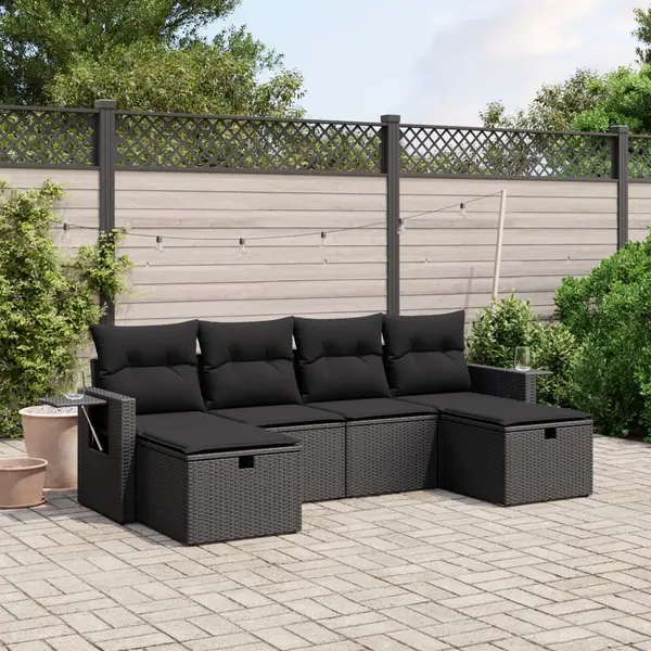Gossi set mobilier de gradina cu perne, 6 piese, negru, poliratan