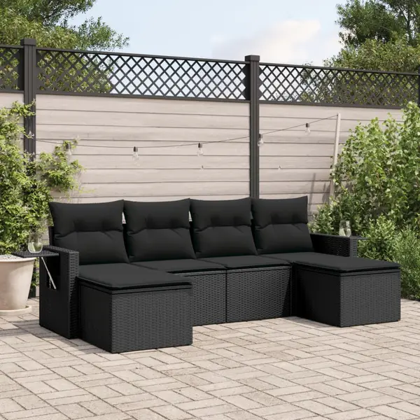 Gossi set mobilier de gradina cu perne, 6 piese, negru, poliratan