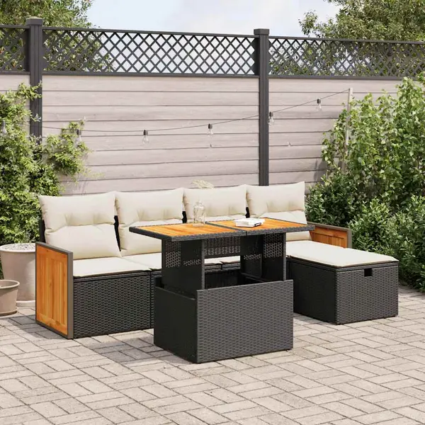 Gossi set mobilier de gradina cu perne, 6 piese, negru, poliratan