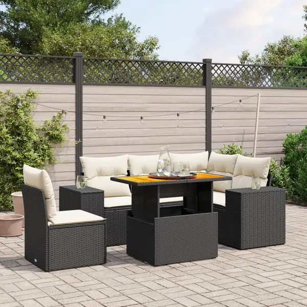 Gossi set mobilier de gradina cu perne, 6 piese, negru, poliratan
