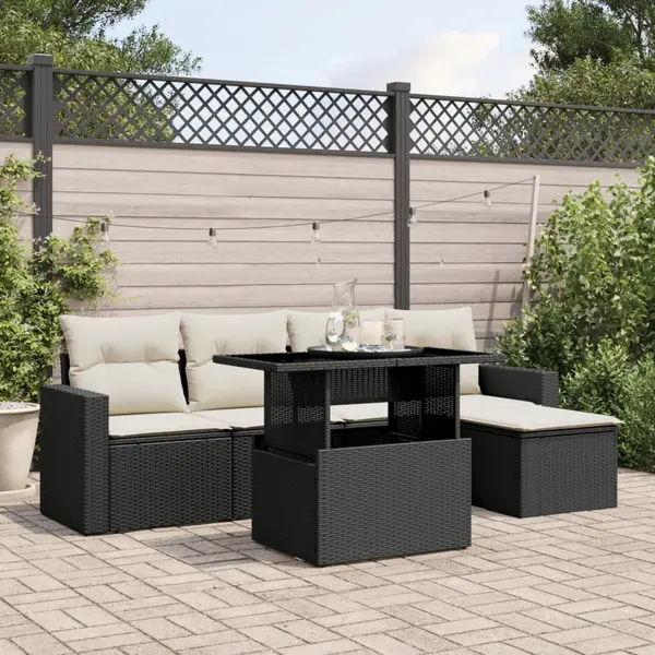 Gossi set mobilier de gradina cu perne, 6 piese, negru, poliratan